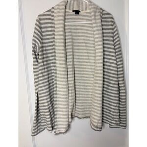 Theory Gray‎ White Stripe Collar Cardigan Sweater Womens Size M